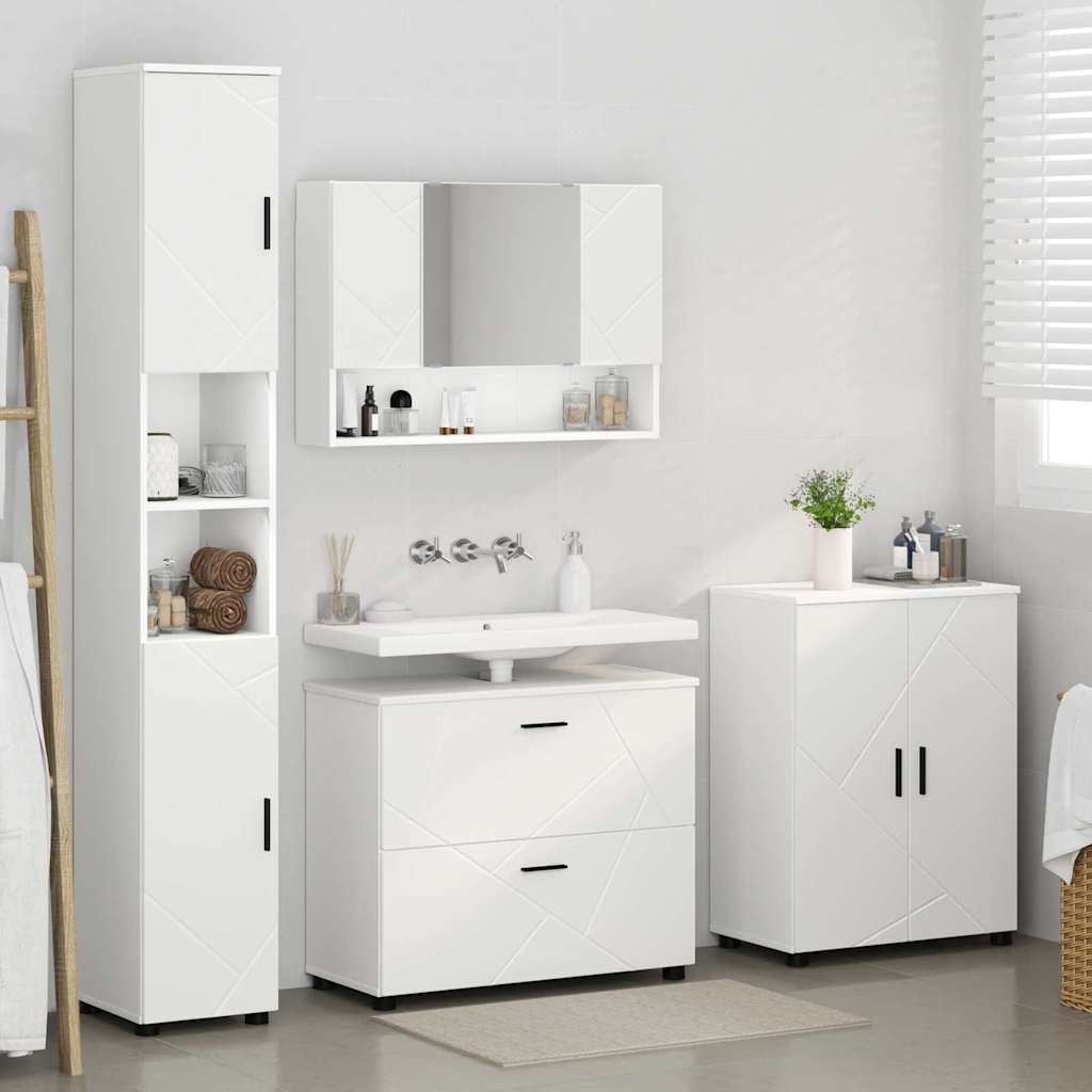 Badezimmermöbel-Set mit Regal 4 pcs Weiß Sperrholz und Metall