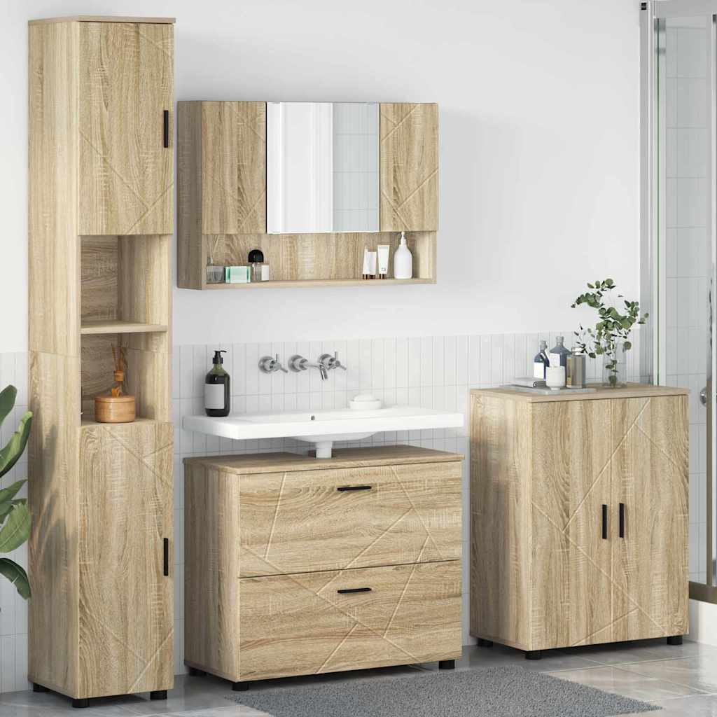 Badezimmermöbel-Set 4 pcs Sonoma-Eiche Sperrholz und Metall