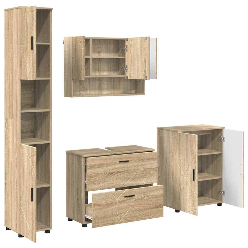 Badezimmermöbel-Set 4 pcs Sonoma-Eiche Sperrholz und Metall
