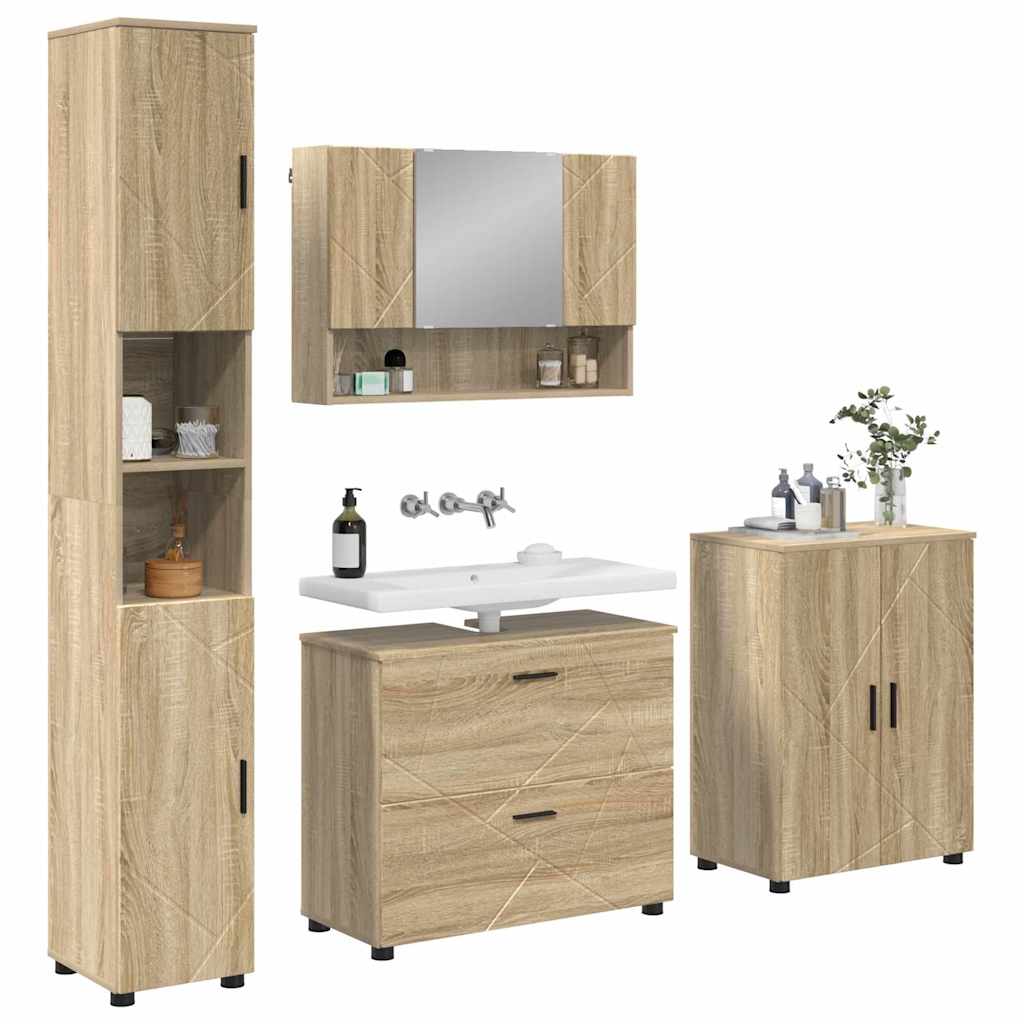 Badezimmermöbel-Set 4 pcs Sonoma-Eiche Sperrholz und Metall