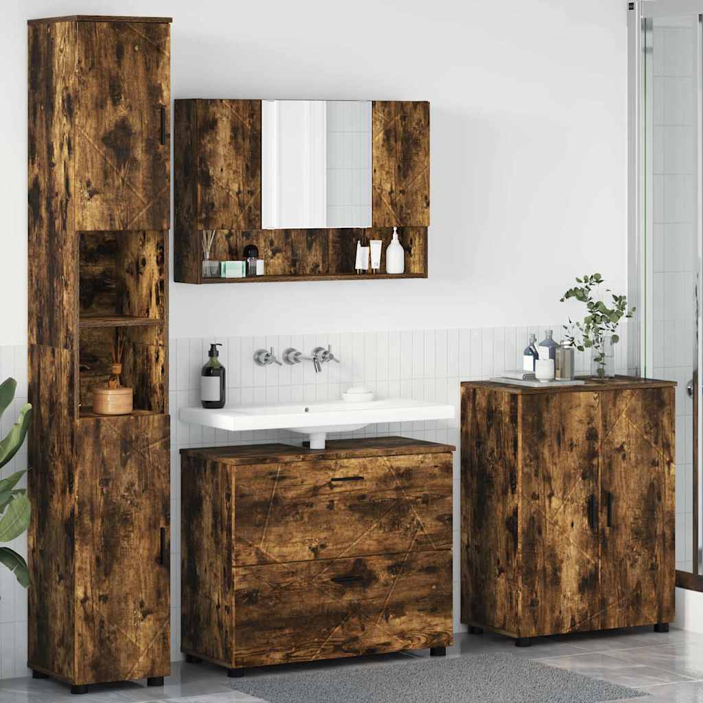 Badezimmermöbel-Set mit Schubladen 4 pcs Geräucherte Eiche