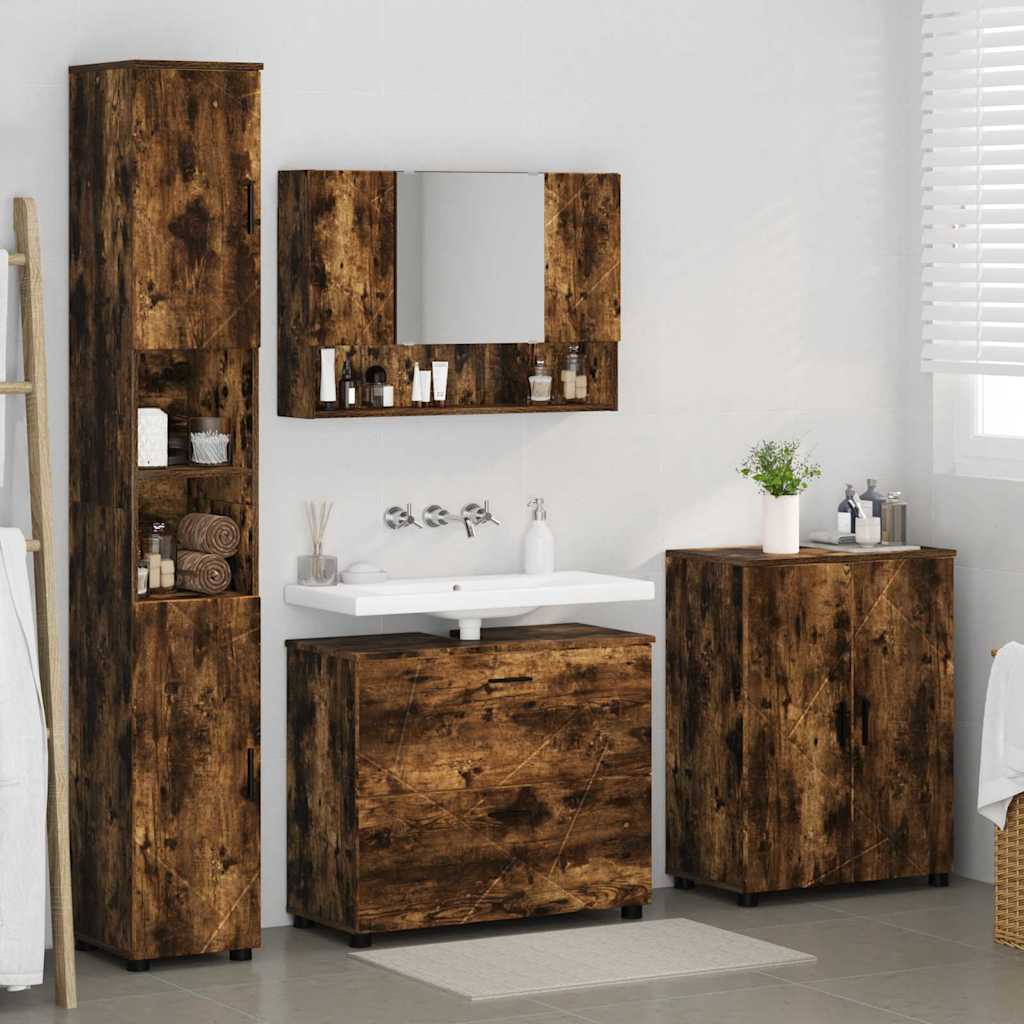 Badezimmermöbel-Set mit Schubladen 4 pcs Geräucherte Eiche