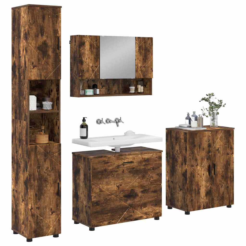 Badezimmermöbel-Set mit Schubladen 4 pcs Geräucherte Eiche