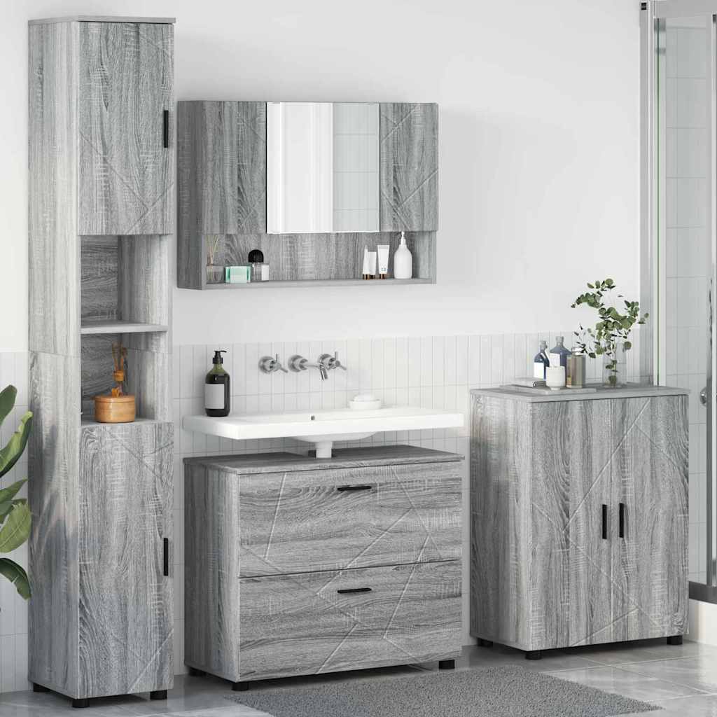 Badezimmermöbel-Set 4 pcs Graues Sonoma Sperrholz und Metall