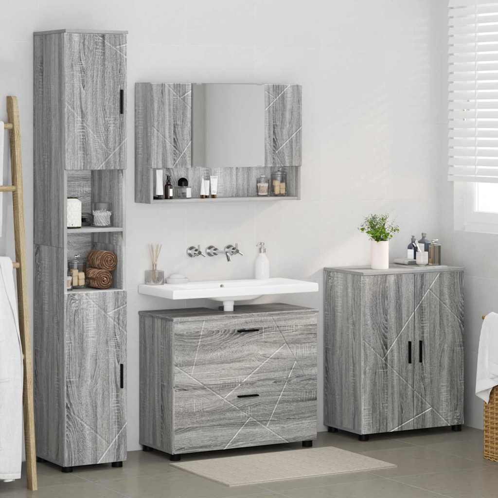 Badezimmermöbel-Set 4 pcs Graues Sonoma Sperrholz und Metall