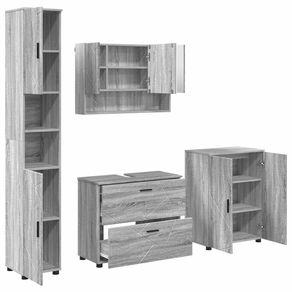 Badezimmermöbel-Set 4 pcs Graues Sonoma Sperrholz und Metall