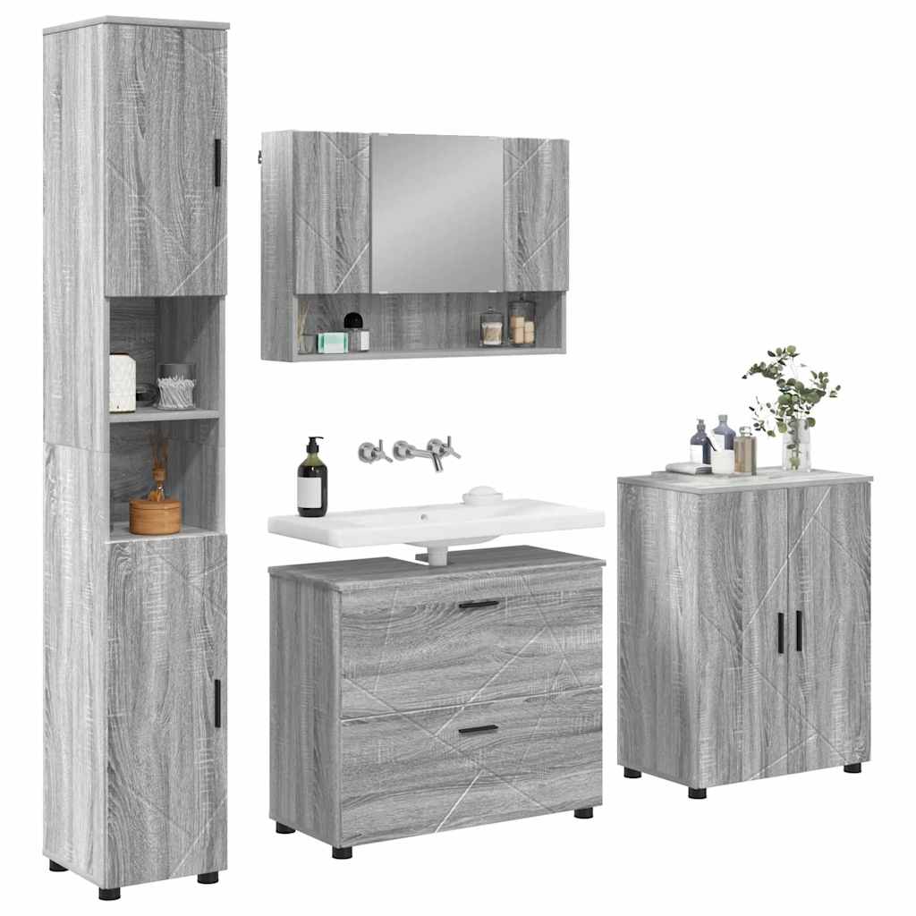 Badezimmermöbel-Set 4 pcs Graues Sonoma Sperrholz und Metall