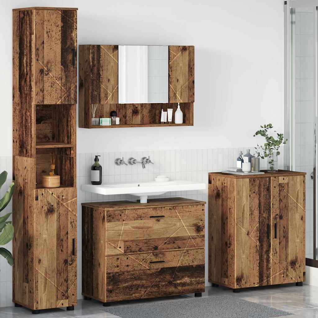 Badezimmermöbel-Set mit Tür 4 pcs Altholz Sperrholz und Metall