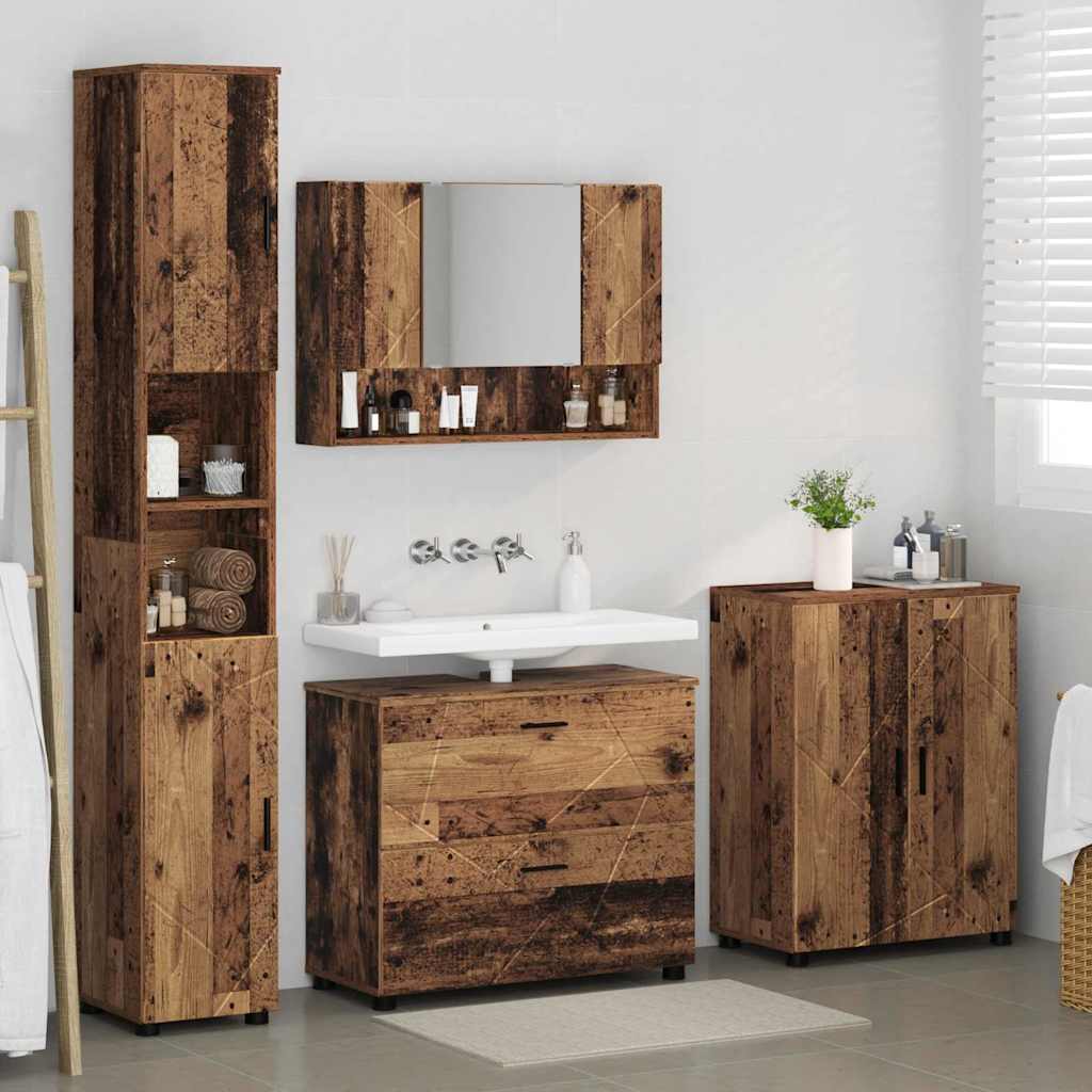 Badezimmermöbel-Set mit Tür 4 pcs Altholz Sperrholz und Metall