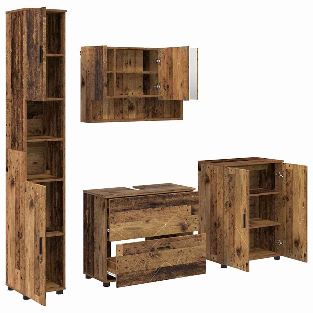 Badezimmermöbel-Set mit Tür 4 pcs Altholz Sperrholz und Metall