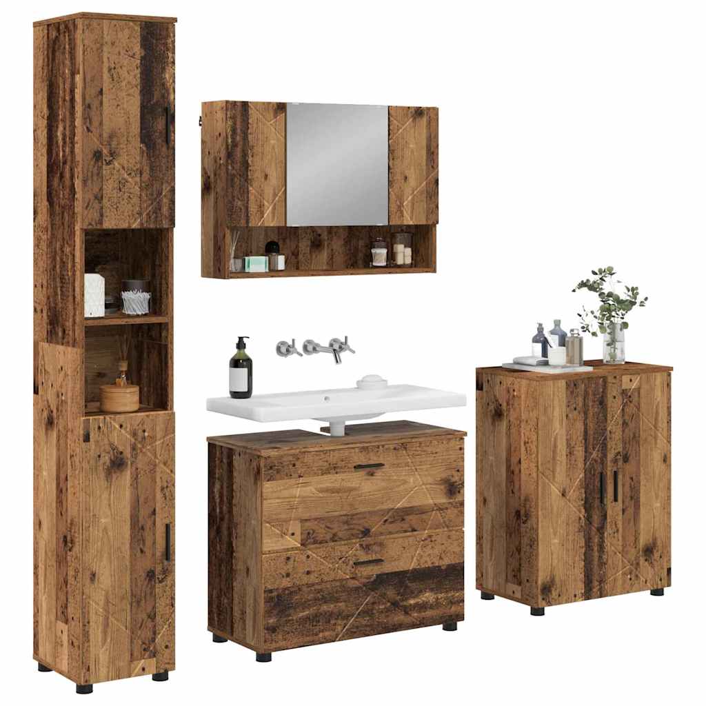 Badezimmermöbel-Set mit Tür 4 pcs Altholz Sperrholz und Metall