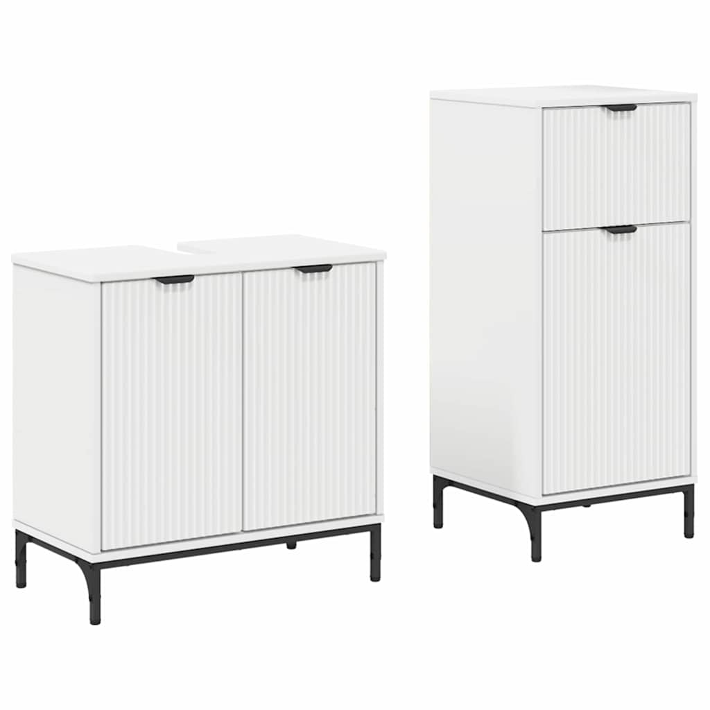 Badezimmermöbel-Set mit Regal 2 pcs Weiß Sperrholz und Metall