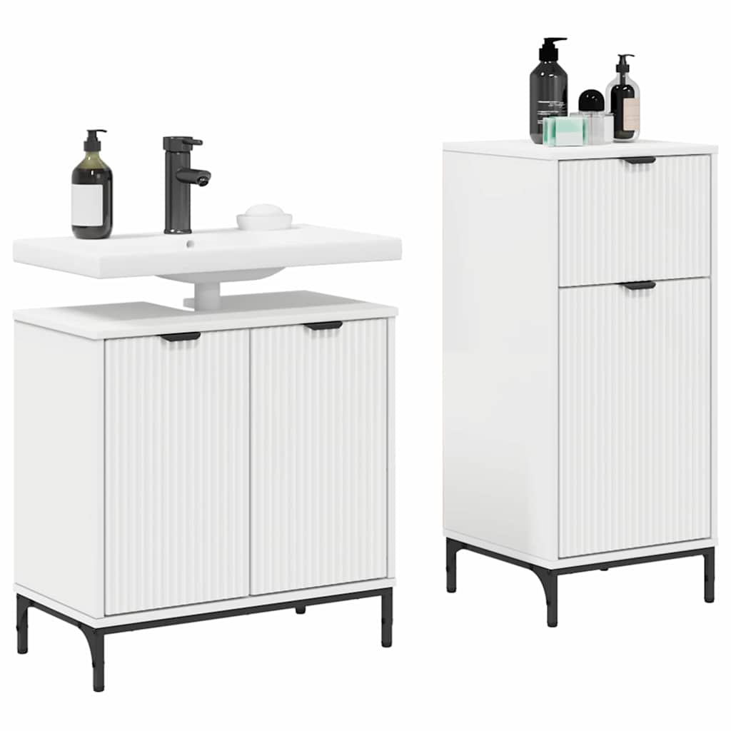 Badezimmermöbel-Set mit Regal 2 pcs Weiß Sperrholz und Metall