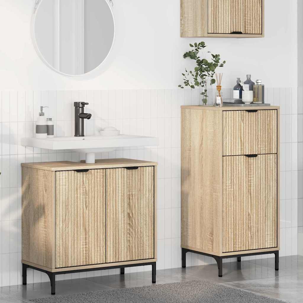 Badezimmermöbel-Set 2 pcs Sonoma-Eiche Sperrholz und Metall