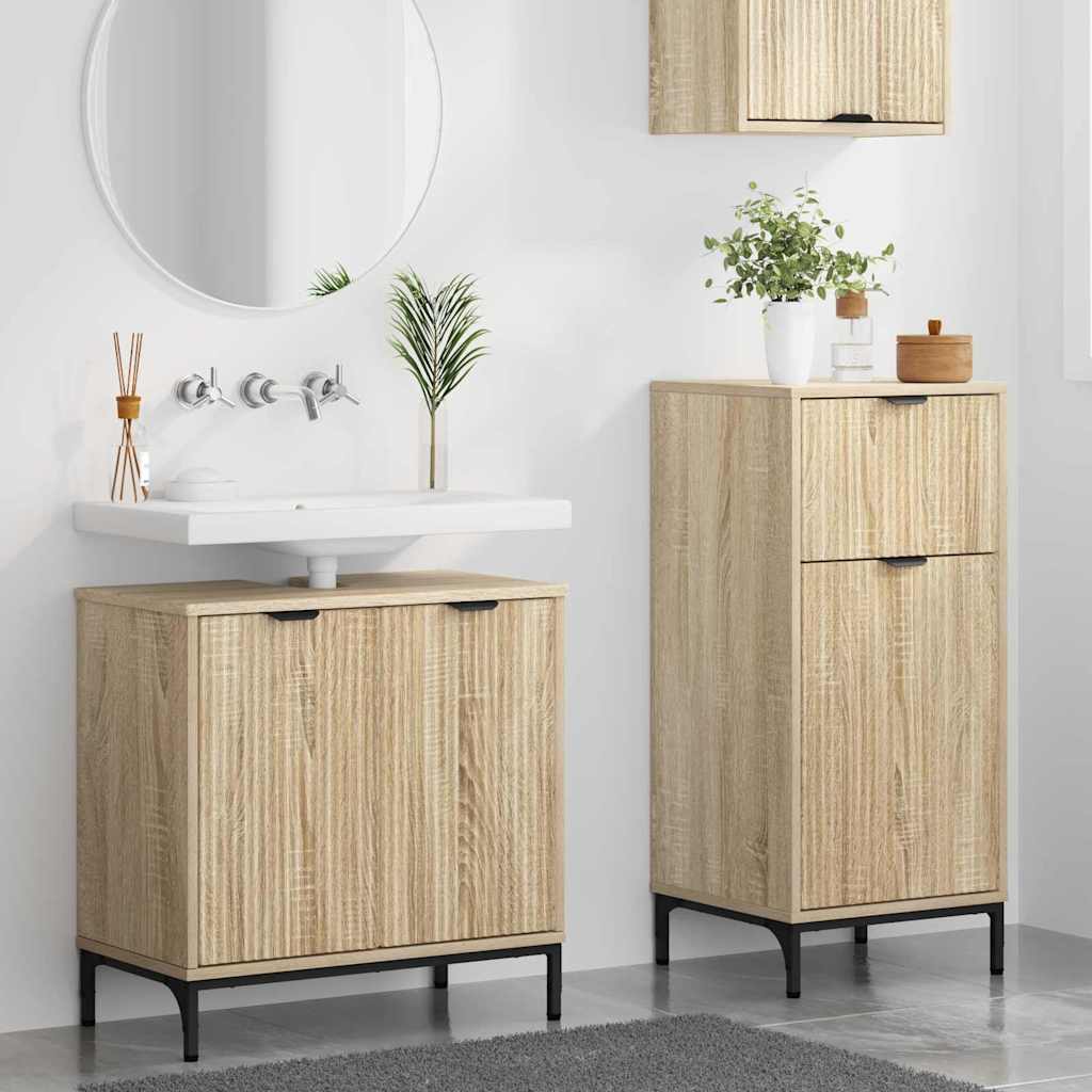 Badezimmermöbel-Set 2 pcs Sonoma-Eiche Sperrholz und Metall
