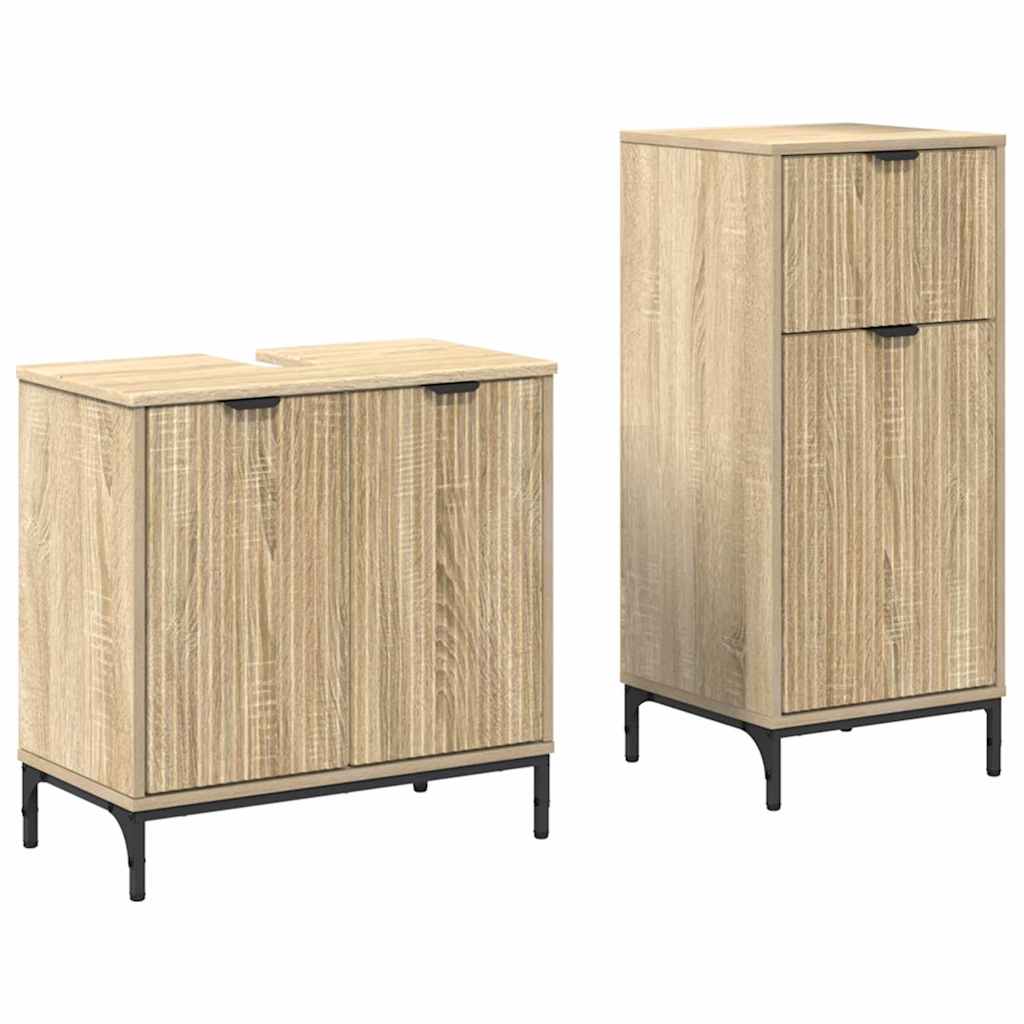 Badezimmermöbel-Set 2 pcs Sonoma-Eiche Sperrholz und Metall