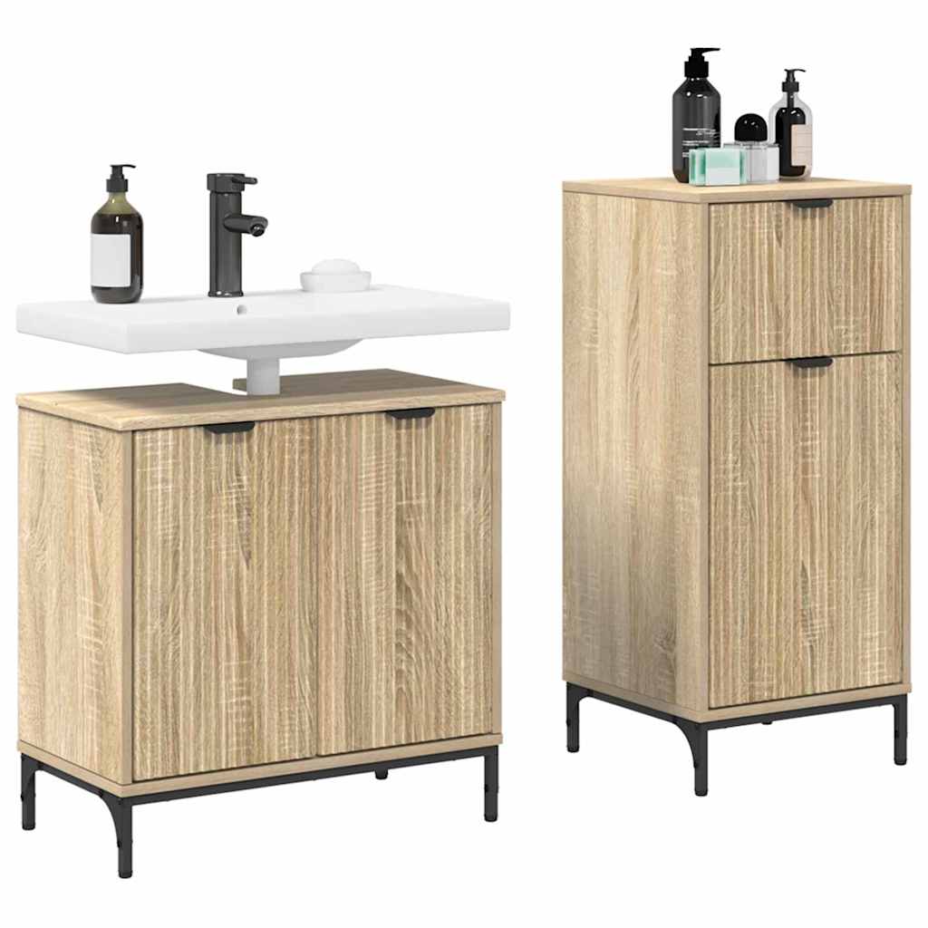 Badezimmermöbel-Set 2 pcs Sonoma-Eiche Sperrholz und Metall
