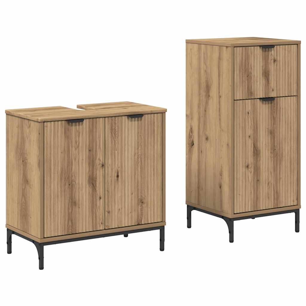 Badezimmermöbel-Set 2 pcs Artisan-Eiche Sperrholz und Metall