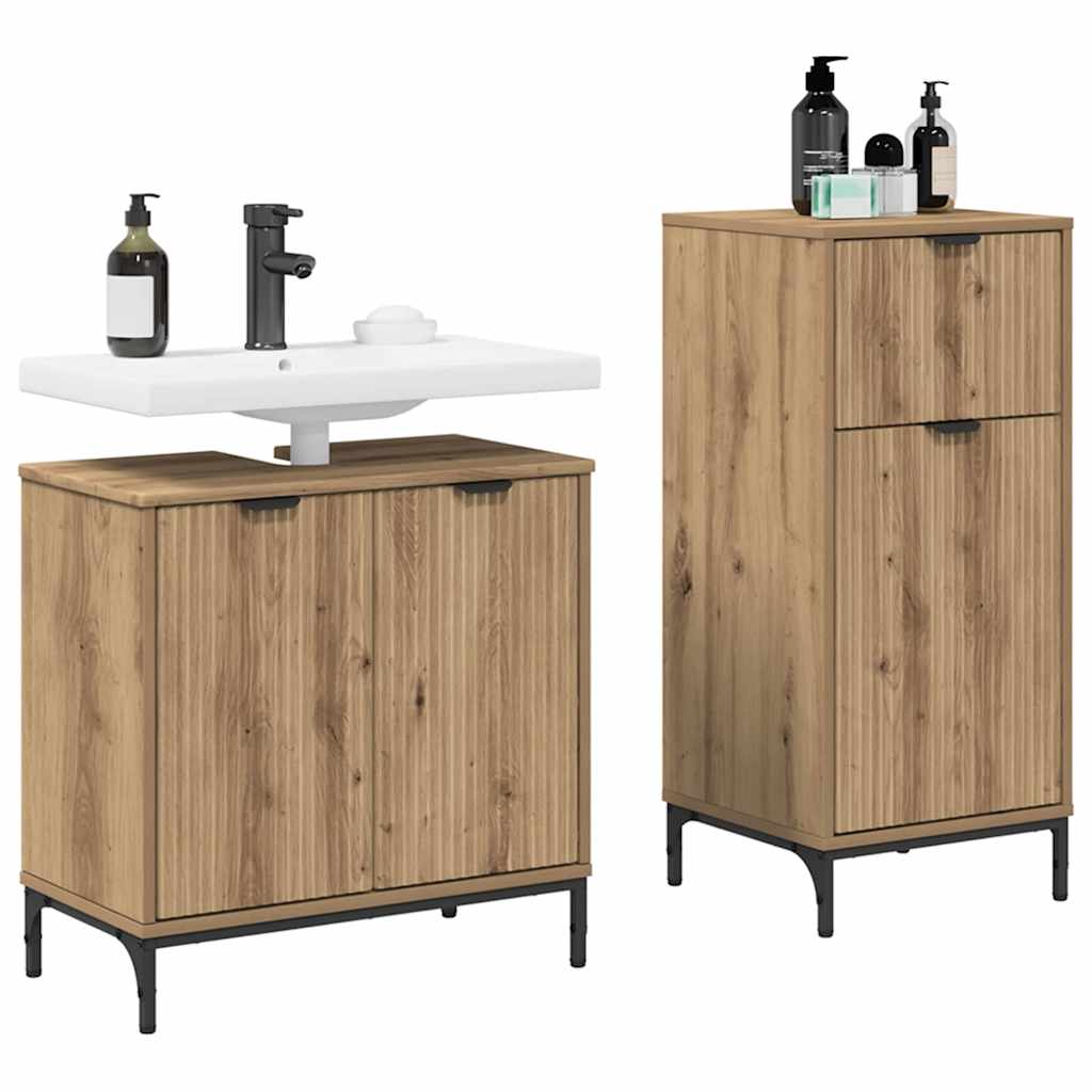 Badezimmermöbel-Set 2 pcs Artisan-Eiche Sperrholz und Metall