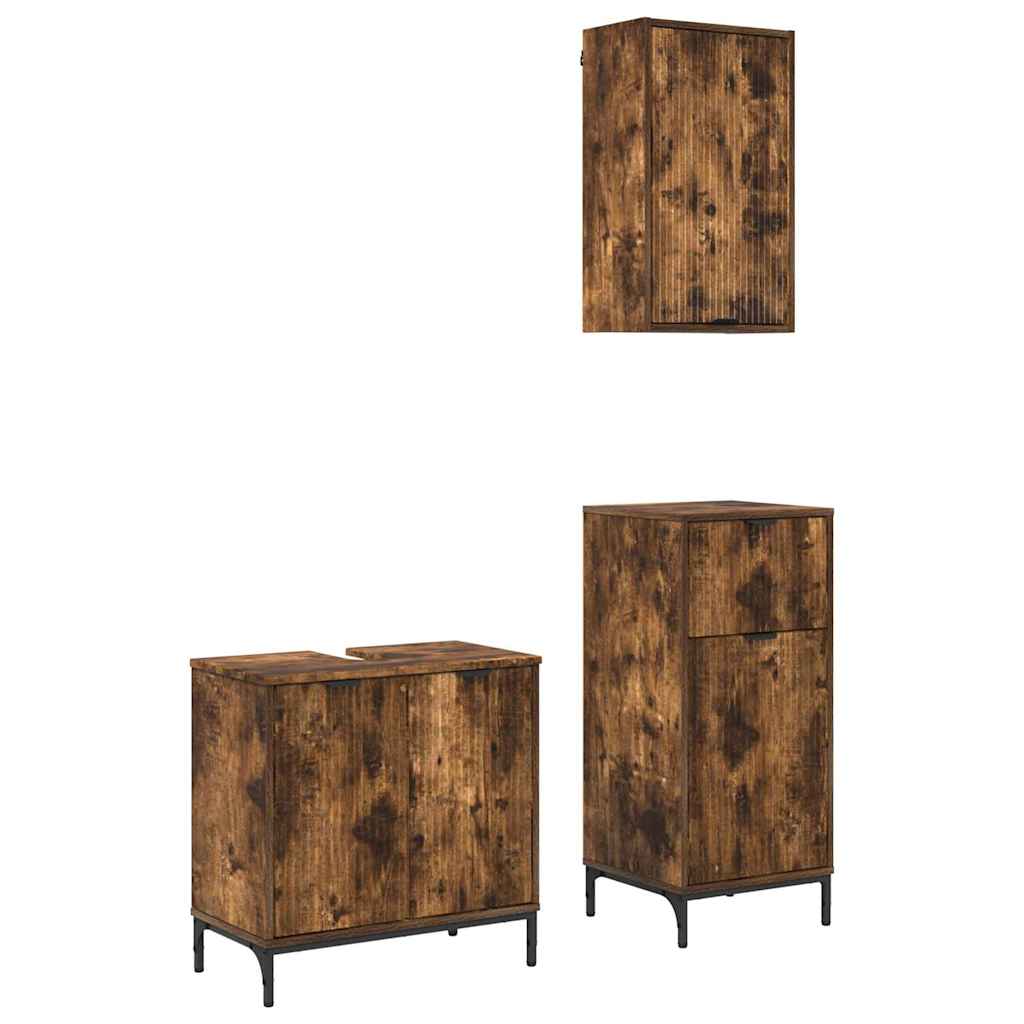 Badezimmermöbel-Set mit Schubladen 3 pcs Geräucherte Eiche