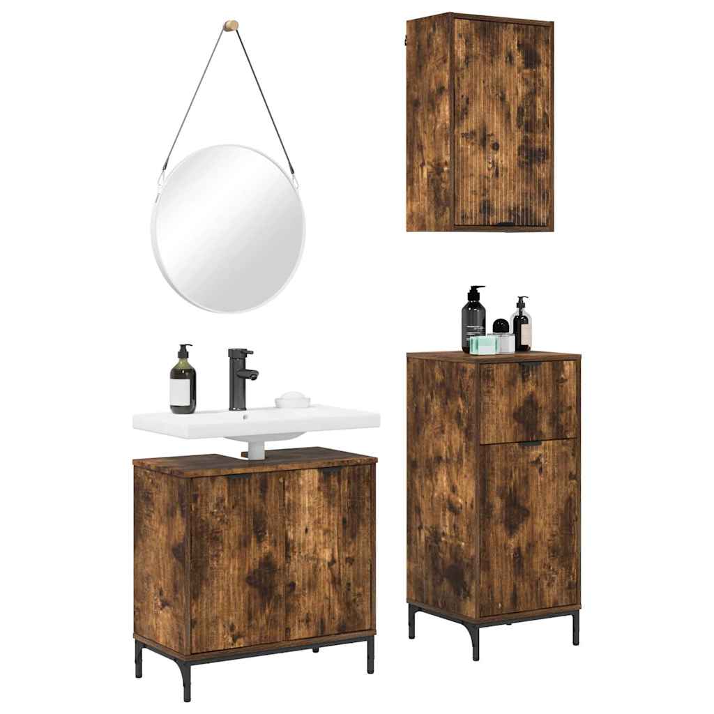 Badezimmermöbel-Set mit Schubladen 3 pcs Geräucherte Eiche