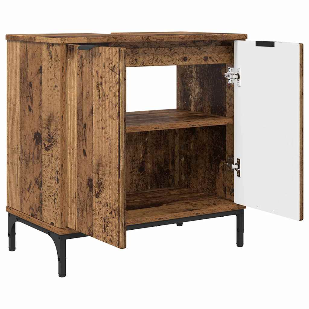 Badezimmermöbel-Set mit Tür 3 pcs Altholz Sperrholz und Metall
