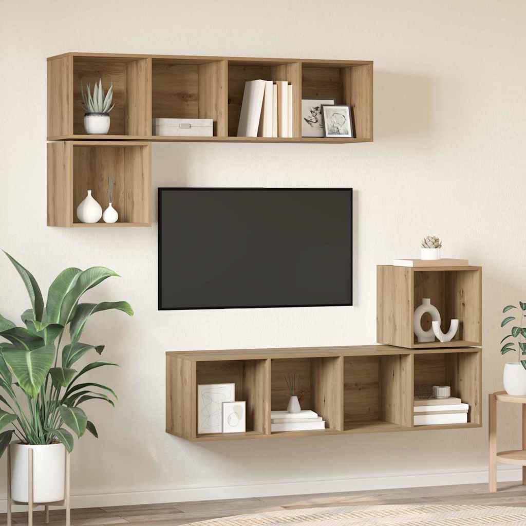 TV-Schrankset Wandmontiert 4 pcs Artisan-Eiche Holzwerkstoff