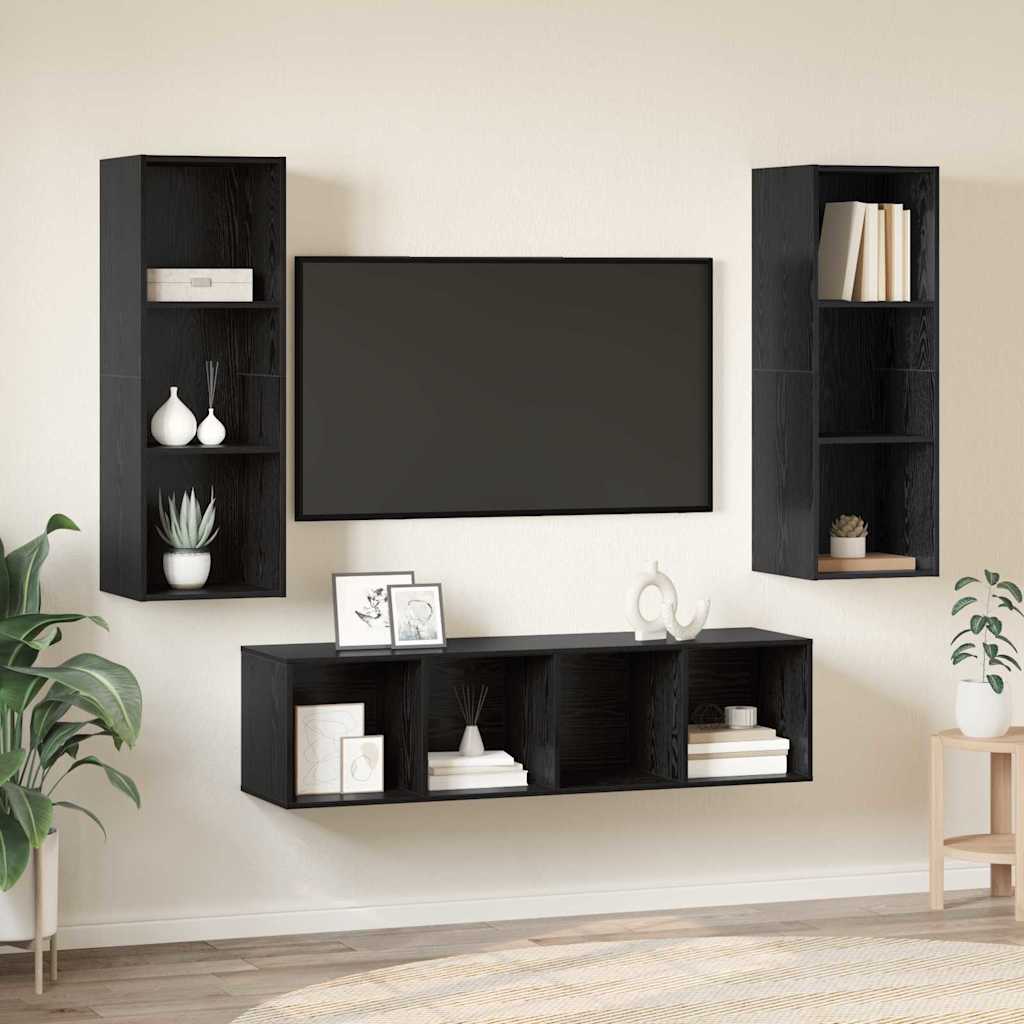 TV-Schrankset 3 pcs Schwarz Eichen-Optik Holzwerkstoff