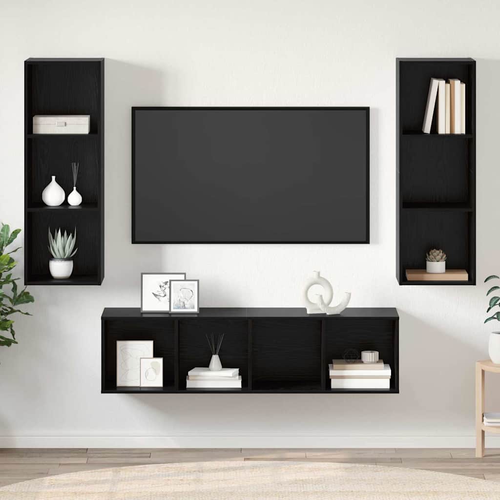 TV-Schrankset 3 pcs Schwarz Eichen-Optik Holzwerkstoff