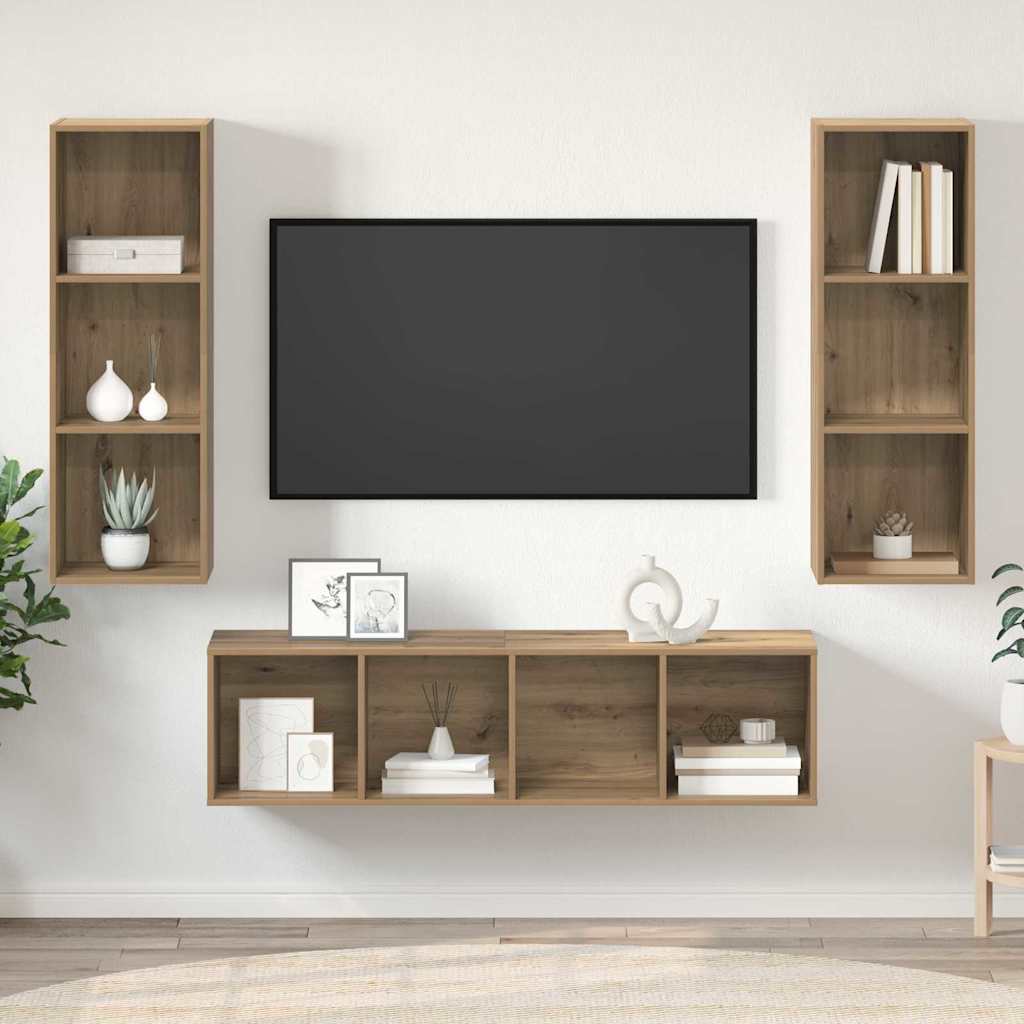 TV-Schrankset Wandmontiert 3 pcs Artisan-Eiche Holzwerkstoff