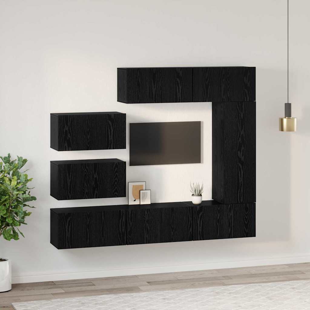 TV-Schrankset 8 pcs Schwarz Eichen-Optik Holzwerkstoff