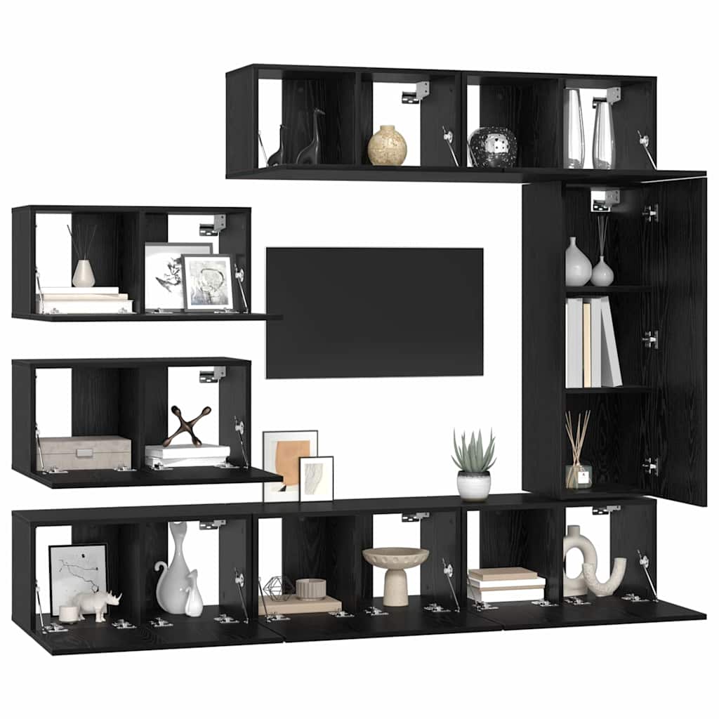 TV-Schrankset 8 pcs Schwarz Eichen-Optik Holzwerkstoff
