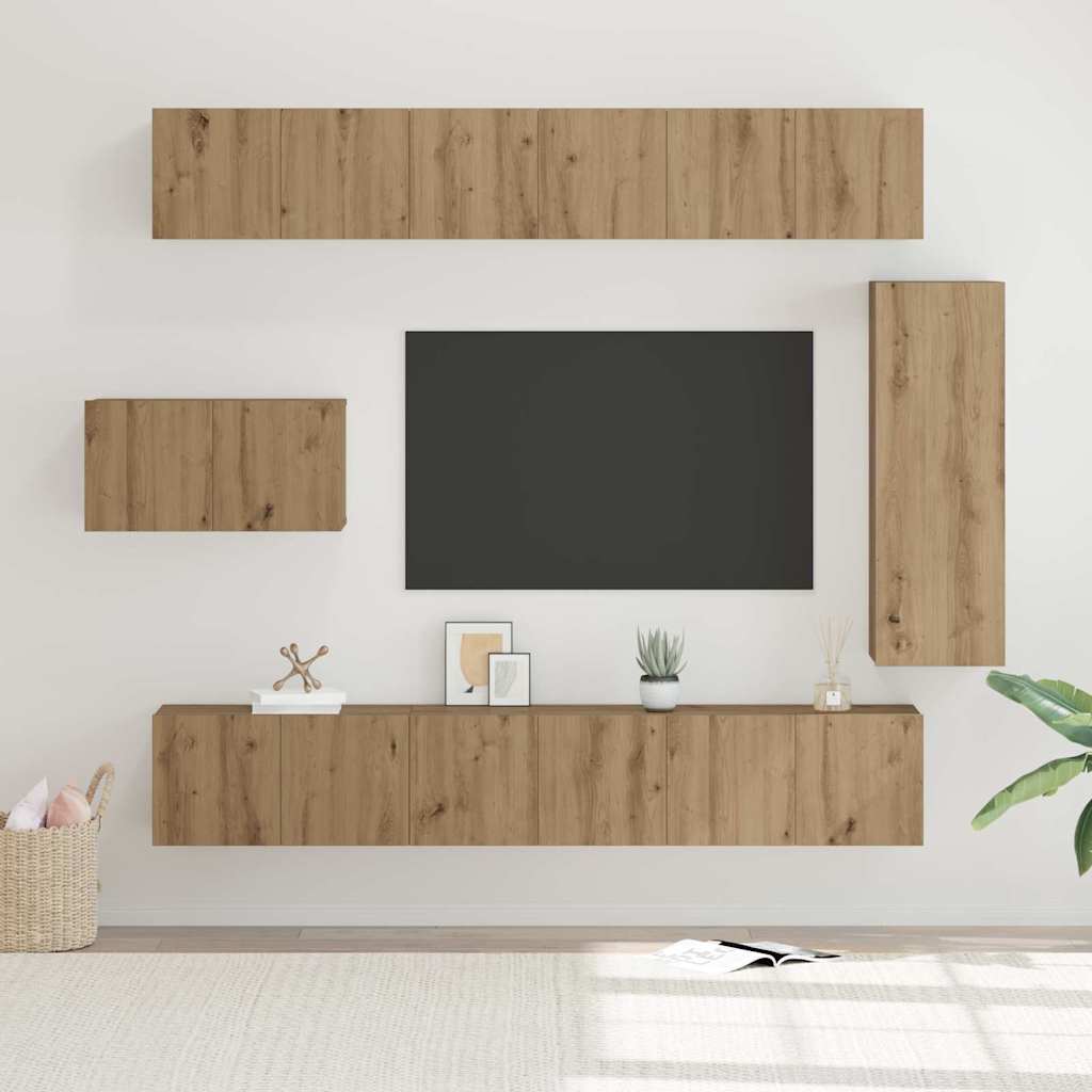 TV-Schrankset Wandmontiert 8 pcs Artisan-Eiche Holzwerkstoff