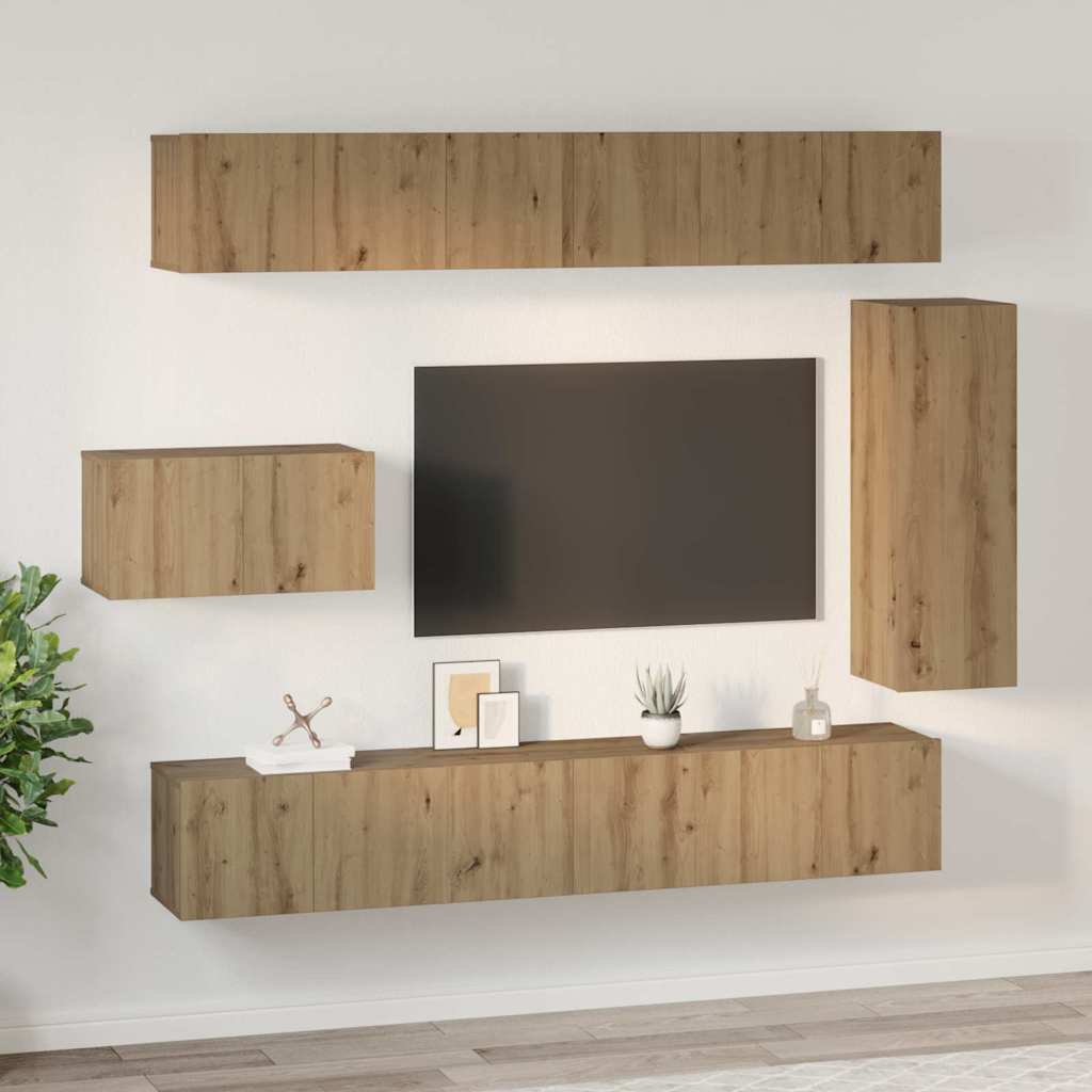 TV-Schrankset Wandmontiert 8 pcs Artisan-Eiche Holzwerkstoff