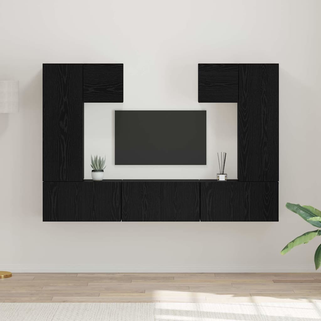 TV-Schrankset 7 pcs Schwarz Eichen-Optik Holzwerkstoff