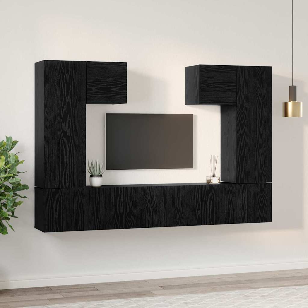 TV-Schrankset 7 pcs Schwarz Eichen-Optik Holzwerkstoff