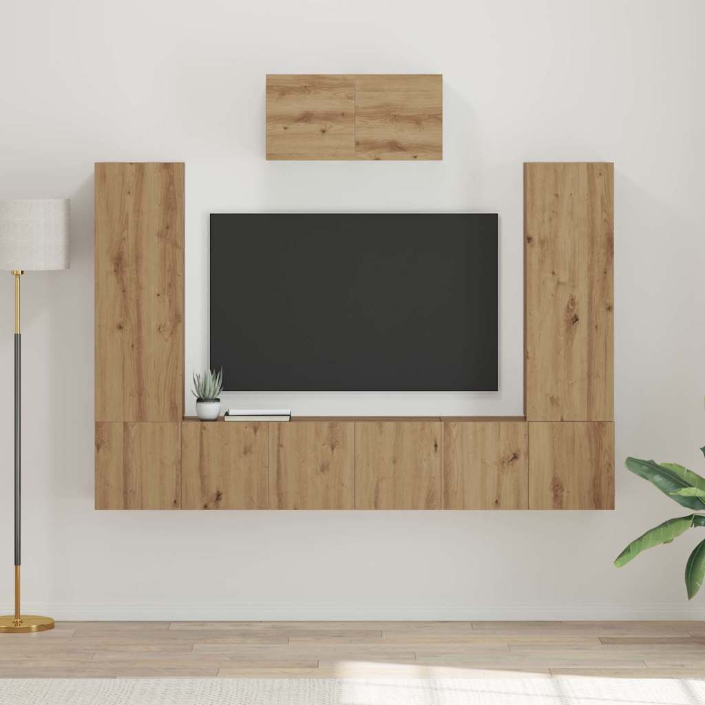 TV-Schrankset Wandmontiert 7 pcs Artisan-Eiche Holzwerkstoff