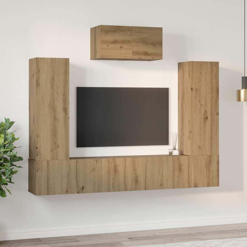 TV-Schrankset Wandmontiert 7 pcs Artisan-Eiche Holzwerkstoff