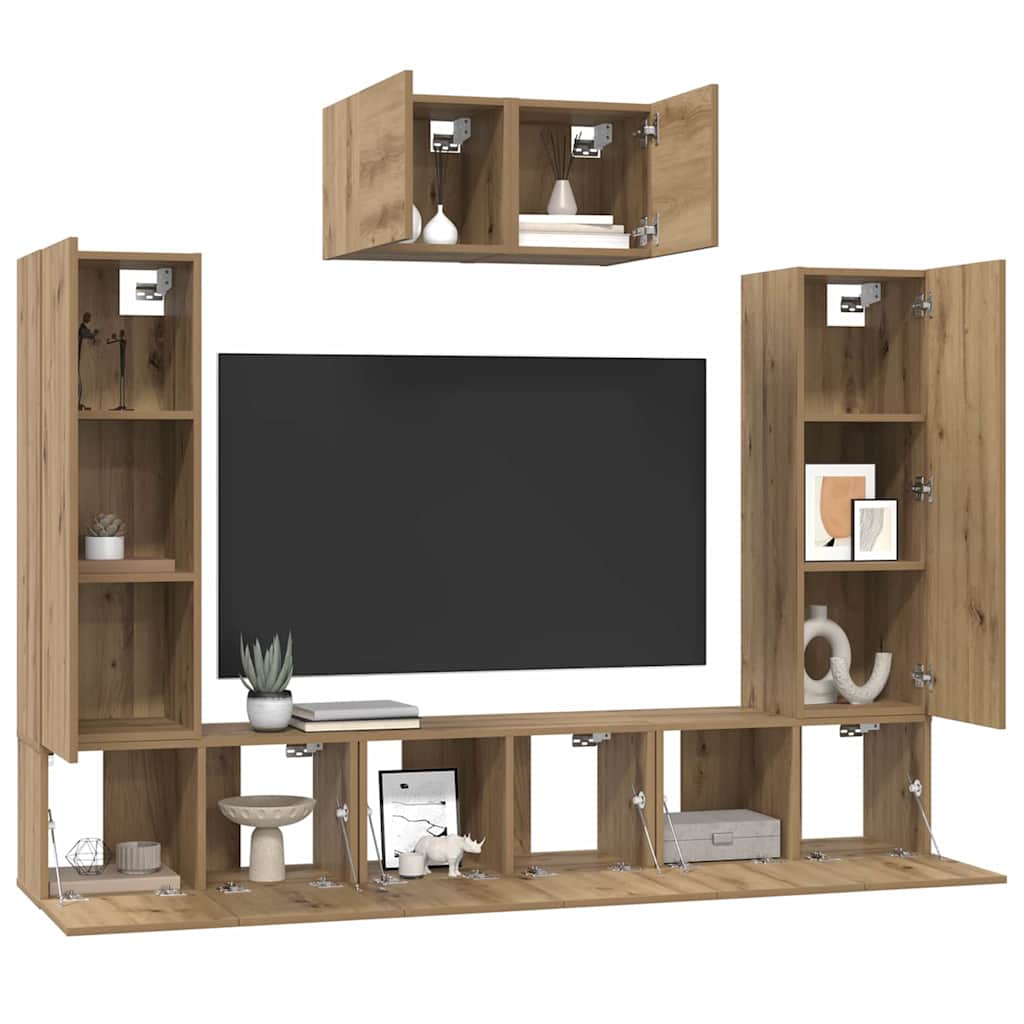 TV-Schrankset Wandmontiert 7 pcs Artisan-Eiche Holzwerkstoff