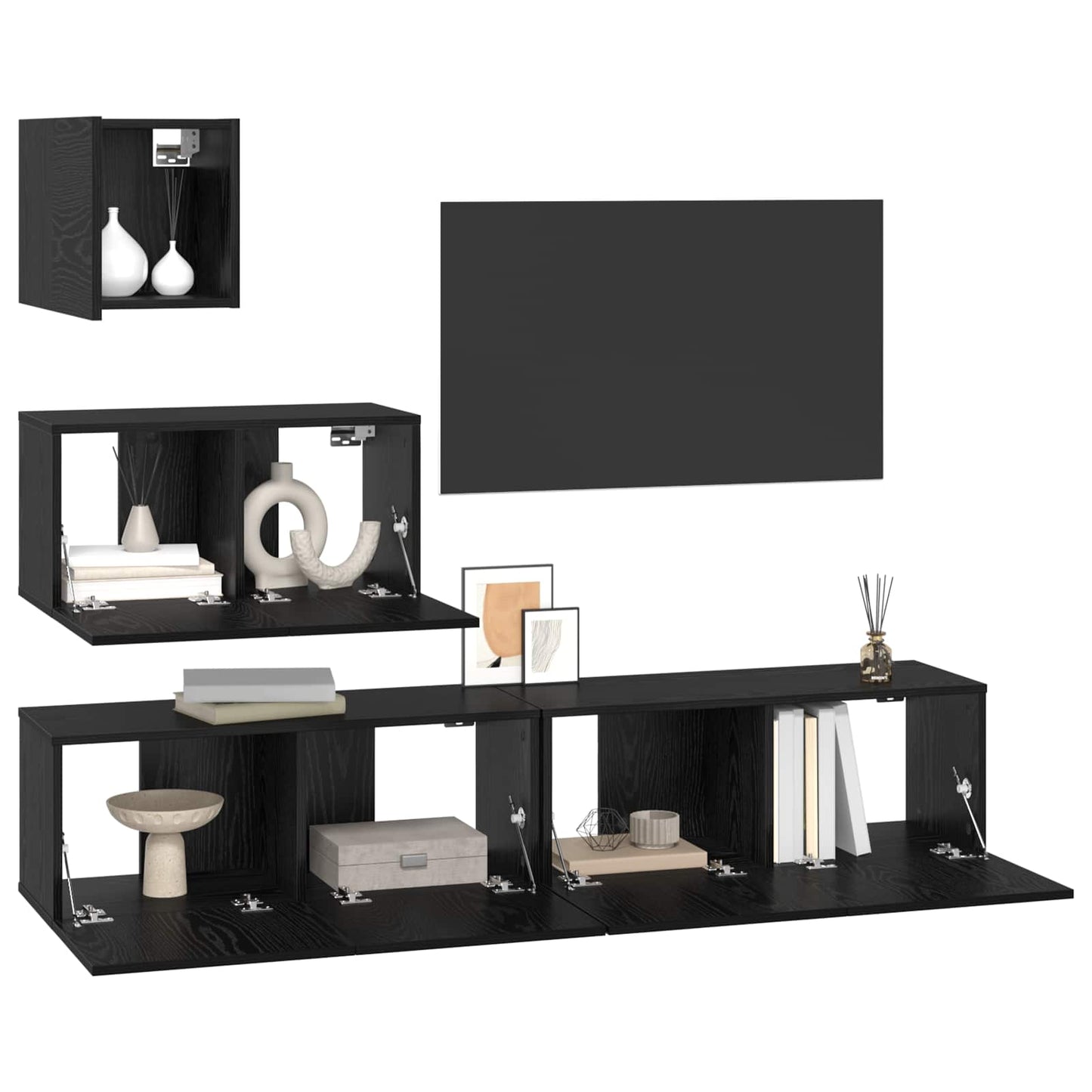 TV-Schrankset 3 pcs Schwarz Eichen-Optik Holzwerkstoff