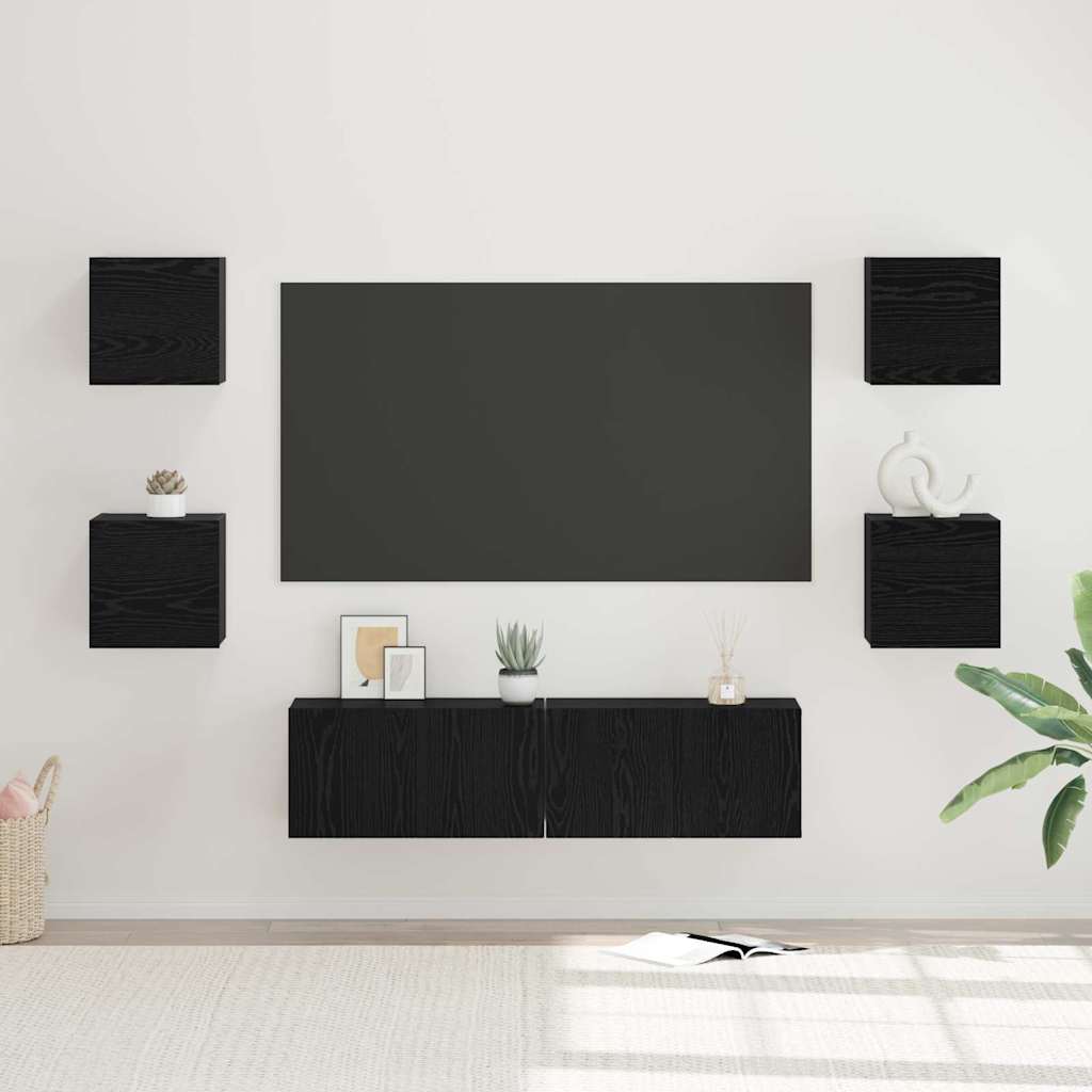 TV-Schrankset 6 pcs Schwarz Eichen-Optik Holzwerkstoff