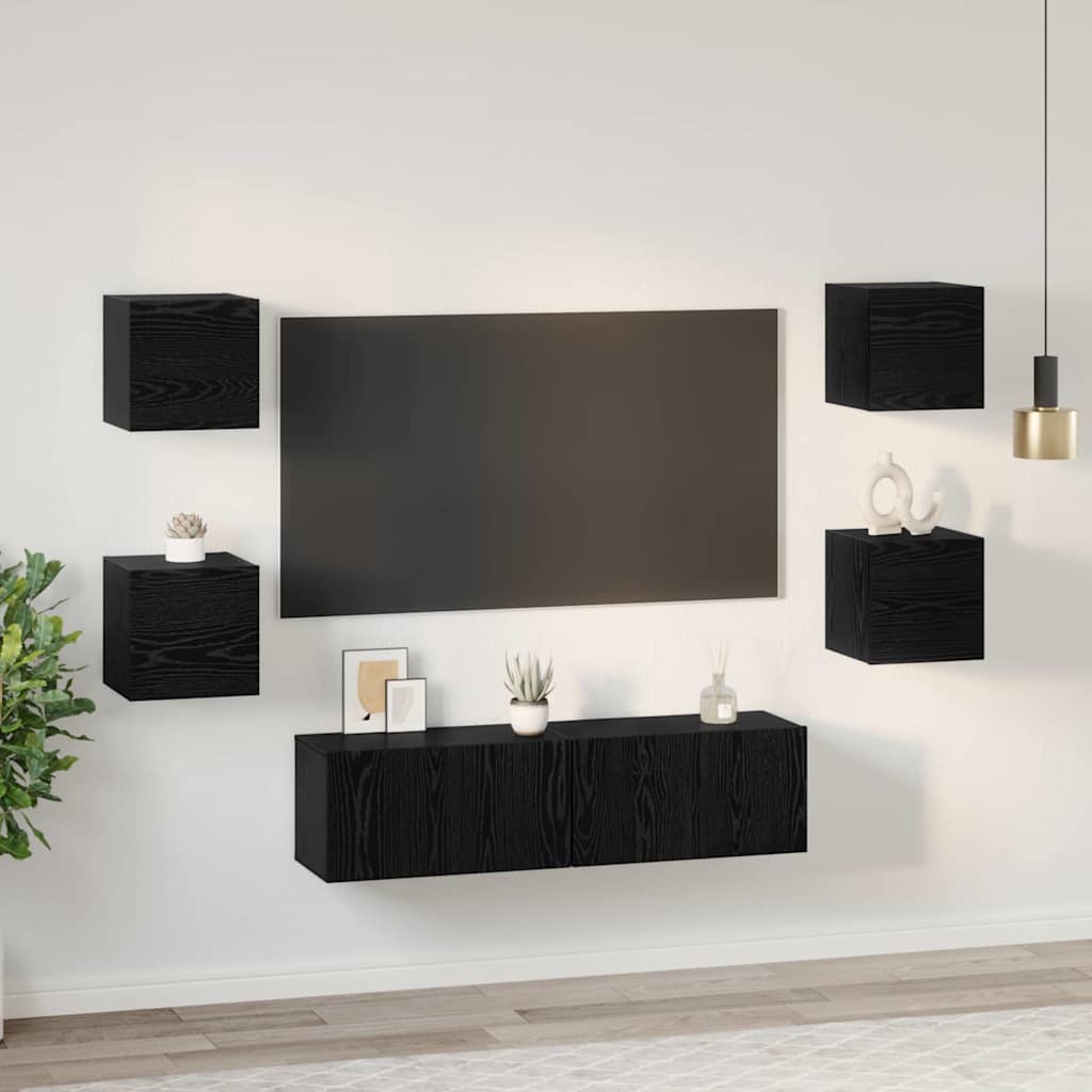 TV-Schrankset 6 pcs Schwarz Eichen-Optik Holzwerkstoff
