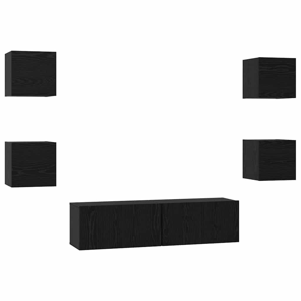 TV-Schrankset 6 pcs Schwarz Eichen-Optik Holzwerkstoff