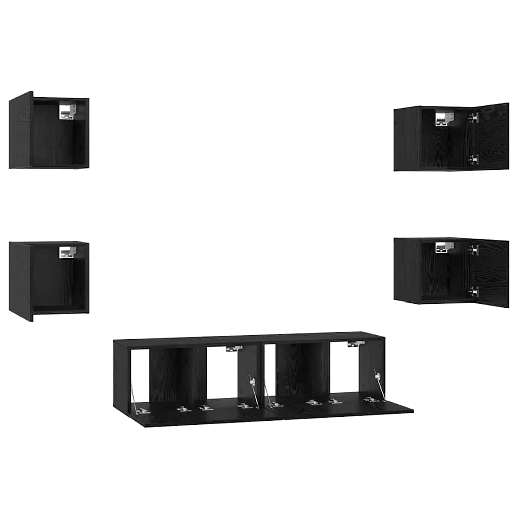 TV-Schrankset 6 pcs Schwarz Eichen-Optik Holzwerkstoff