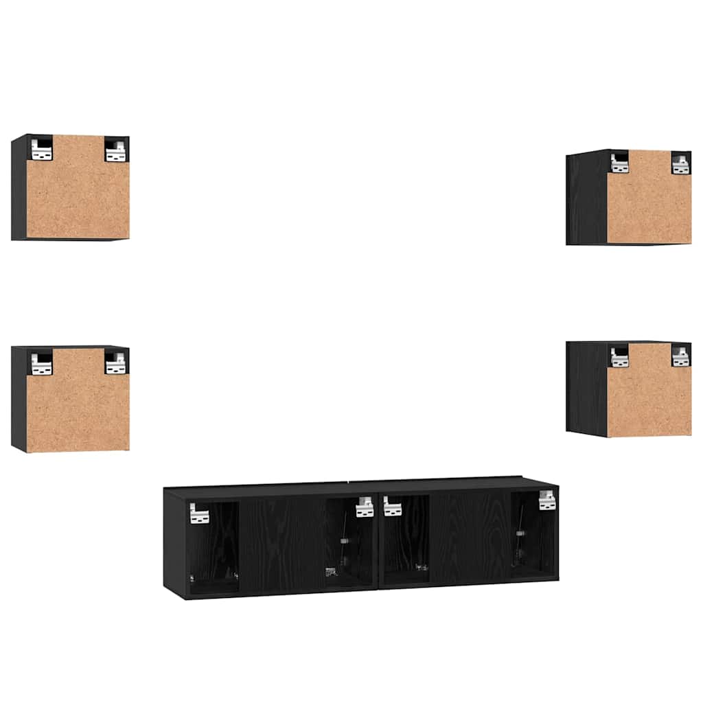 TV-Schrankset 6 pcs Schwarz Eichen-Optik Holzwerkstoff