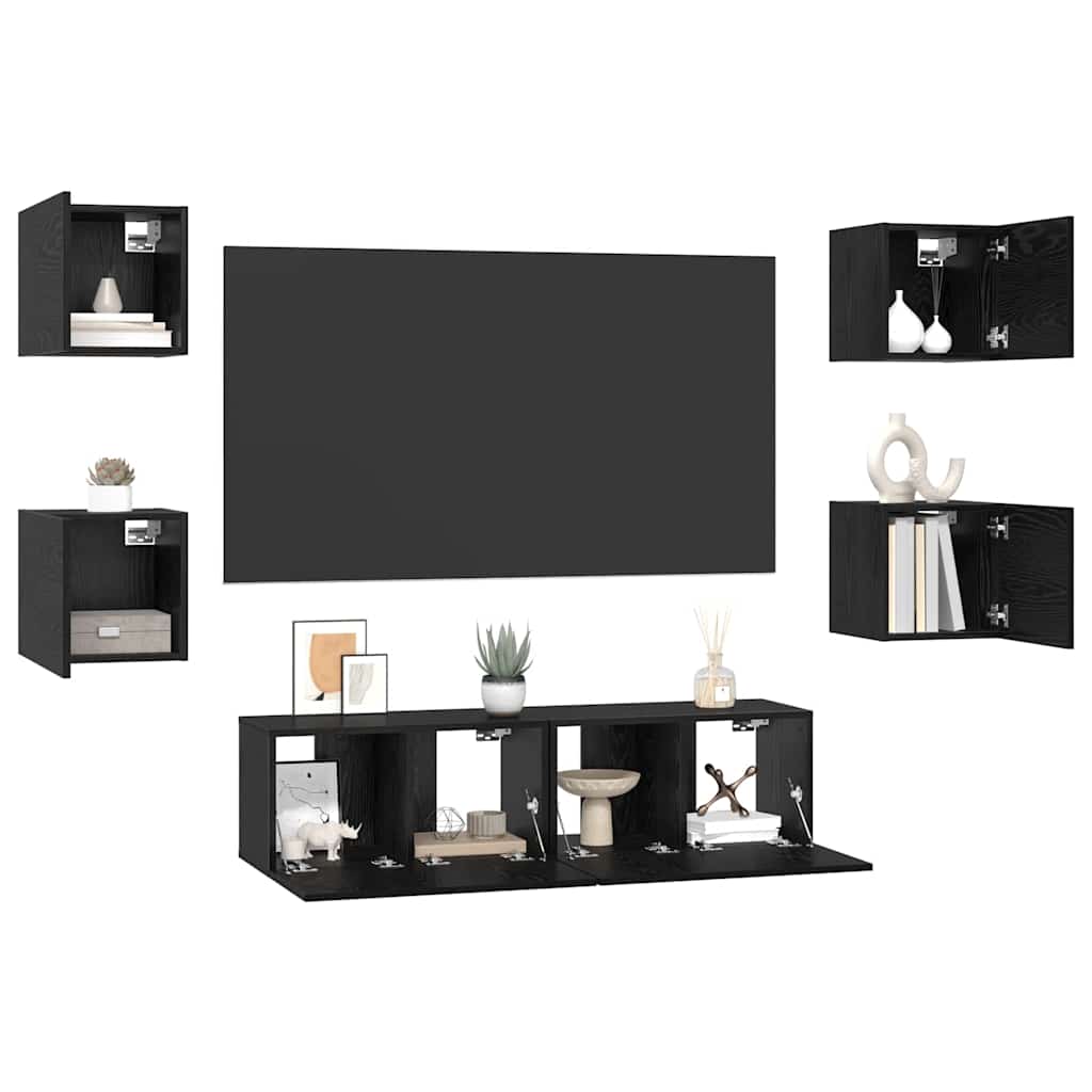 TV-Schrankset 6 pcs Schwarz Eichen-Optik Holzwerkstoff