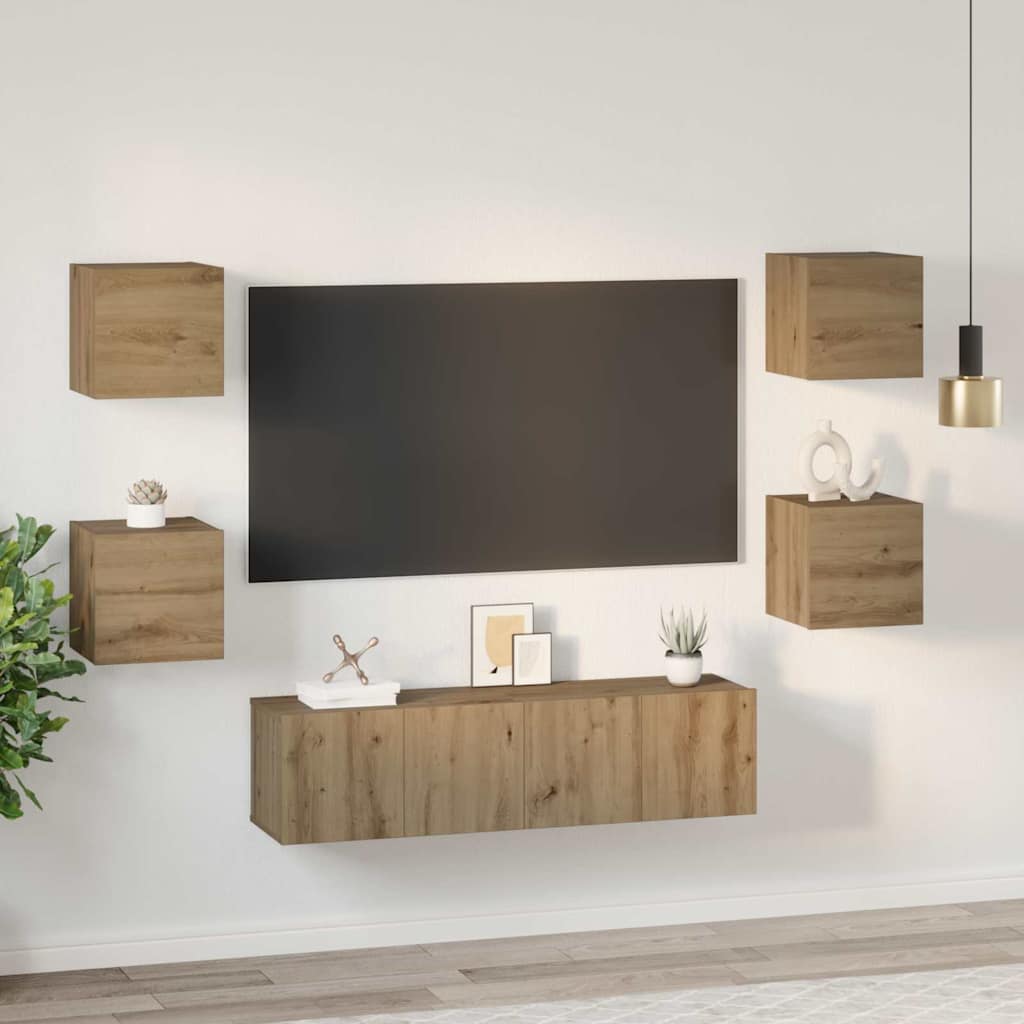 TV-Schrankset Wandmontiert 6 pcs Artisan-Eiche Holzwerkstoff