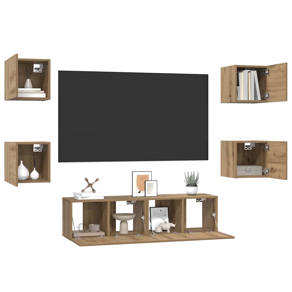 TV-Schrankset Wandmontiert 6 pcs Artisan-Eiche Holzwerkstoff