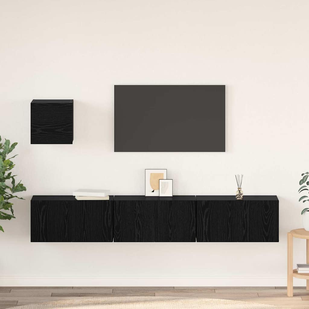 TV-Schrankset 4 pcs Schwarz Eichen-Optik Holzwerkstoff
