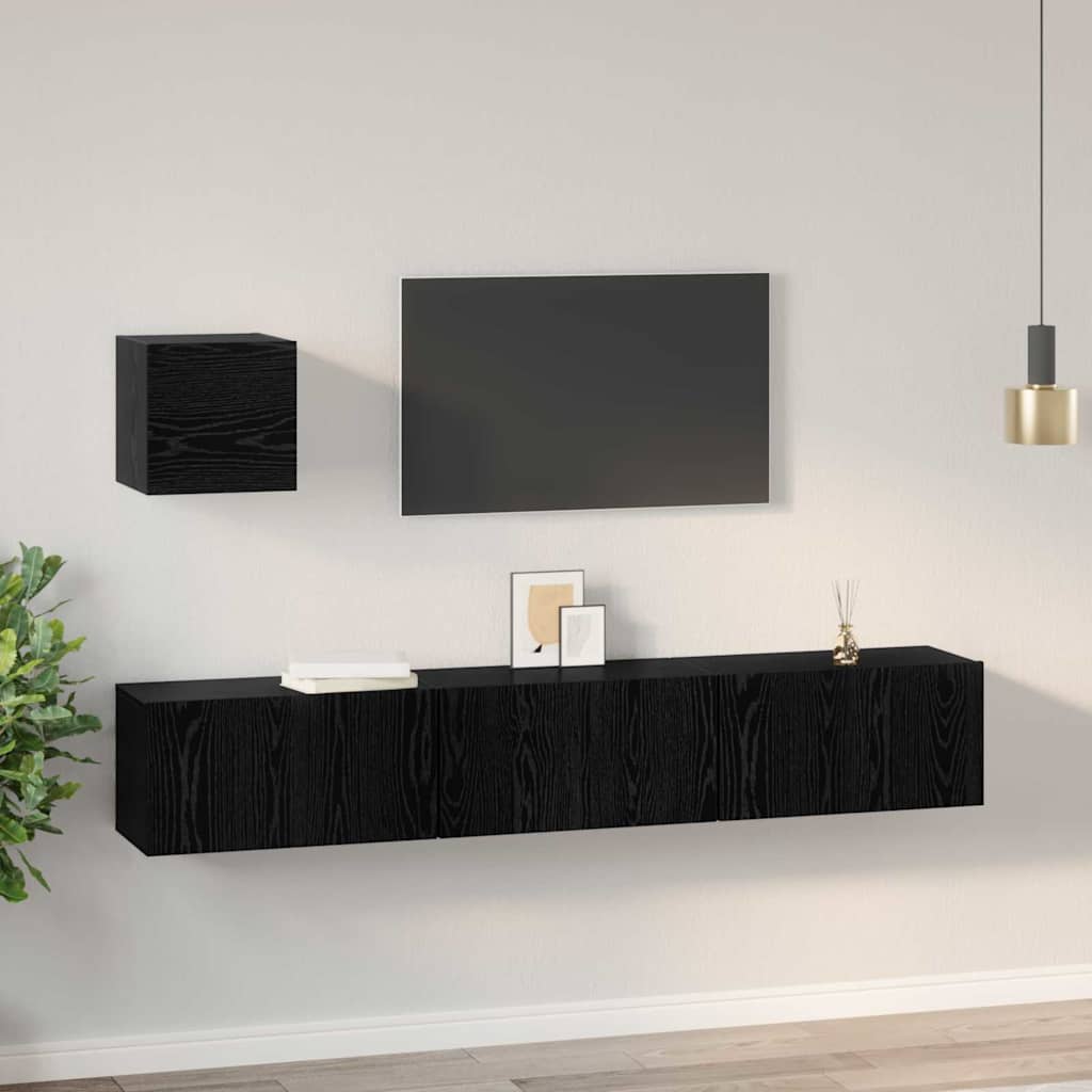 TV-Schrankset 4 pcs Schwarz Eichen-Optik Holzwerkstoff